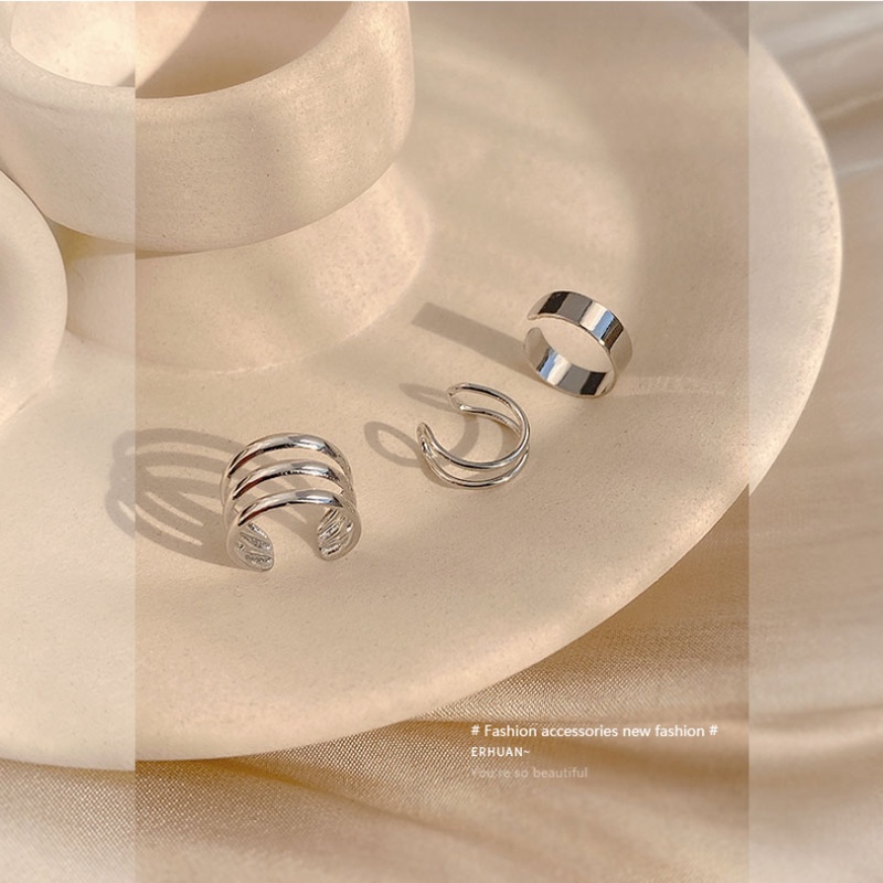 Set 3 khuyên tai WE FLOWER dạng kẹp mạ bạc S925 phong cách punk thời trang đơn giản