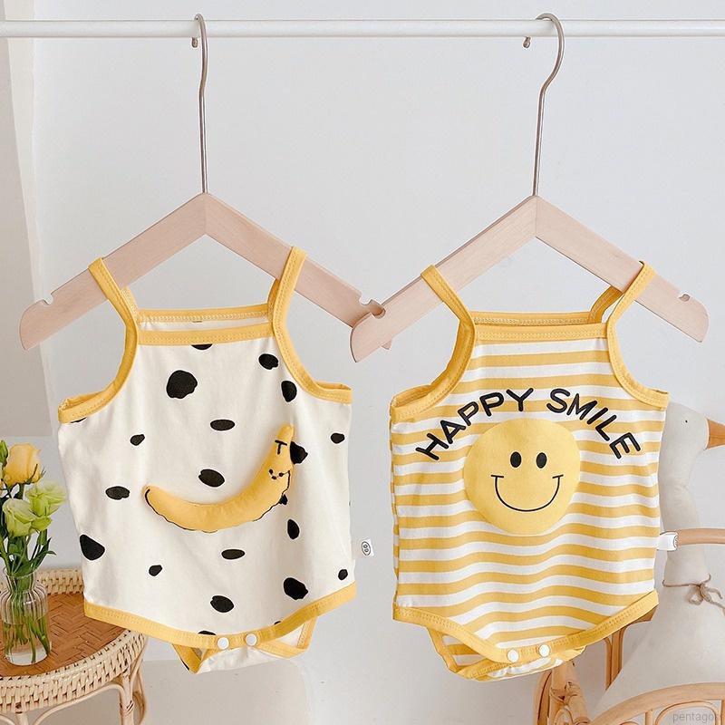 Bộ Áo Liền Quần Tam Giác Tay Ngắn In Họa Tiết Hoạt Hình Dễ Thương Thời Trang Mùa Hè Cho Bé Sơ Sinh 0-2 Tuổi