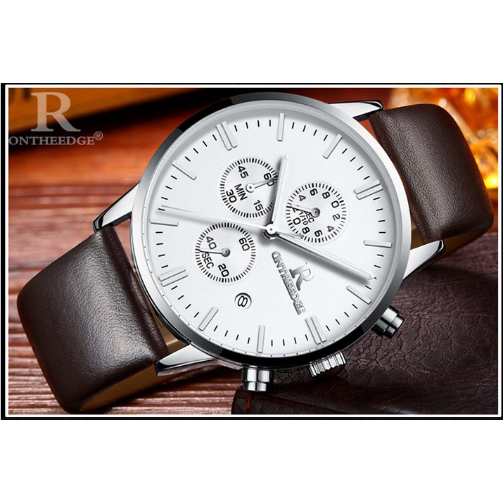 Đồng hồ dây da nam 6 kim Ontheedge 018 fullbox