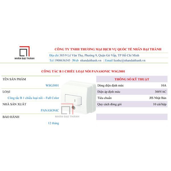 Công tắc B 1 chiều loại nổi Panasonic WSG3001