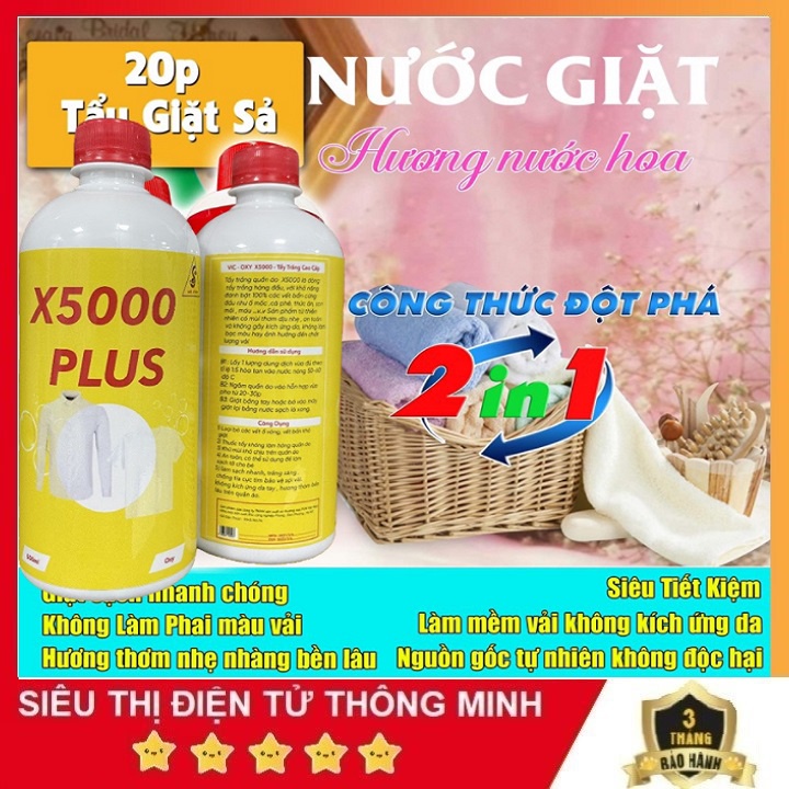 Chai Nước Chuyên Giặt Tẩy Quần Áo X5000 Plus, Đánh Bay Mọi Vết Bẩn Ố Vàng Mốc - Làm Đẹp Chăn Màn Và Các Loại Vải