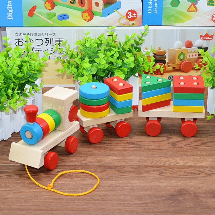 Đồ chơi gỗ Tàu hỏa xếp khối 3 TOA, thả hình thông minh, phát triển tư duy cho bé