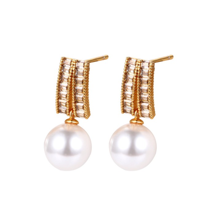 Bông Tai Bạc S925 Đính Hạt Rơi - Ngọc Trai Trường Thịnh