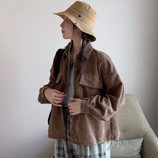 ZHELIHANGFEI Áo Khoác Tay Dài Cổ Bẻ Dáng Rộng Lưng Cao Kiểu Retro Cá Tính