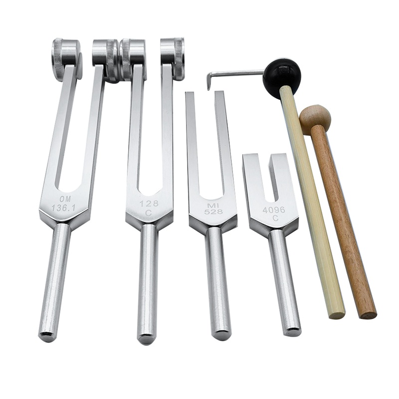 Set 4 Nĩa Điều Chỉnh (128Hz, OM 136.1Hz, MI 528Hz, 4096Hz) Giảm Căng Thẳng Bằng Liệu Pháp Luân Xa