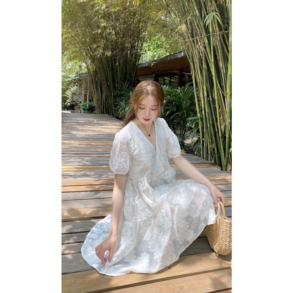 Đầm babydoll ren hoa cổ V dáng xòe xinh xắn TL135