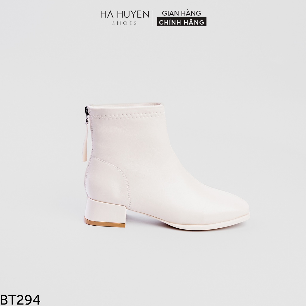 Giày boot nữ Hà Huyền Shoes bốt da mũi vuông cổ thấp khóa sau gót vuông 3 phân - BT294