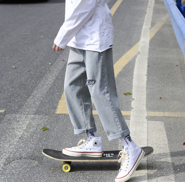 Quần Jeans IFNICEFUTURE Dáng Rộng Phong Cách Hong Kong Cá Tính Thoải Mái Cho Nam