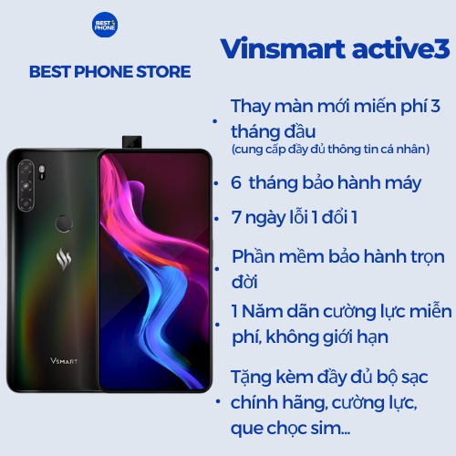 Điện thoại Vsmart active 3 giá rẻ, Điện thoai vinsmart active 3 cũ kèm đầy đủ phụ kiện chính hãng