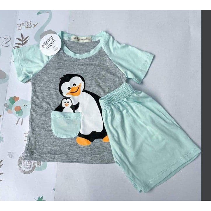 Bộ Cộc Tay Thun Lạnh Minky Mom Bé Trai, Bé Gái Size 8-18kg 💖 Bộ Ngắn Tay Chim Cánh Cụt Bé Trai Bé Gái Thun Lạnh Mềm Mát