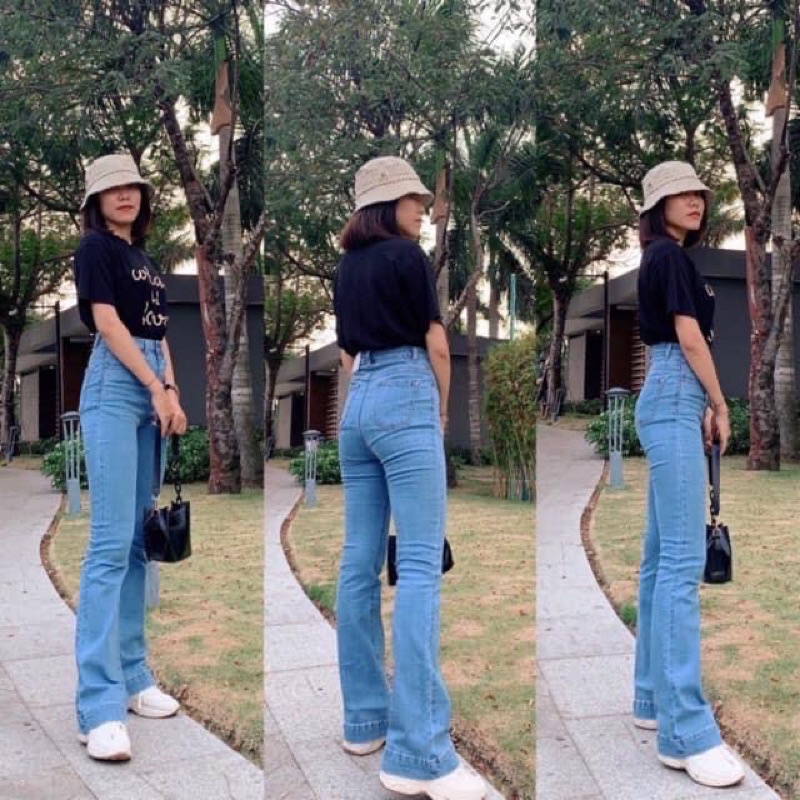 Quần Jean Ống Loe Lưng Cao - Quần Loe Dáng Dài Line Bản To VNXK [ ẢNH THẬT 100%]