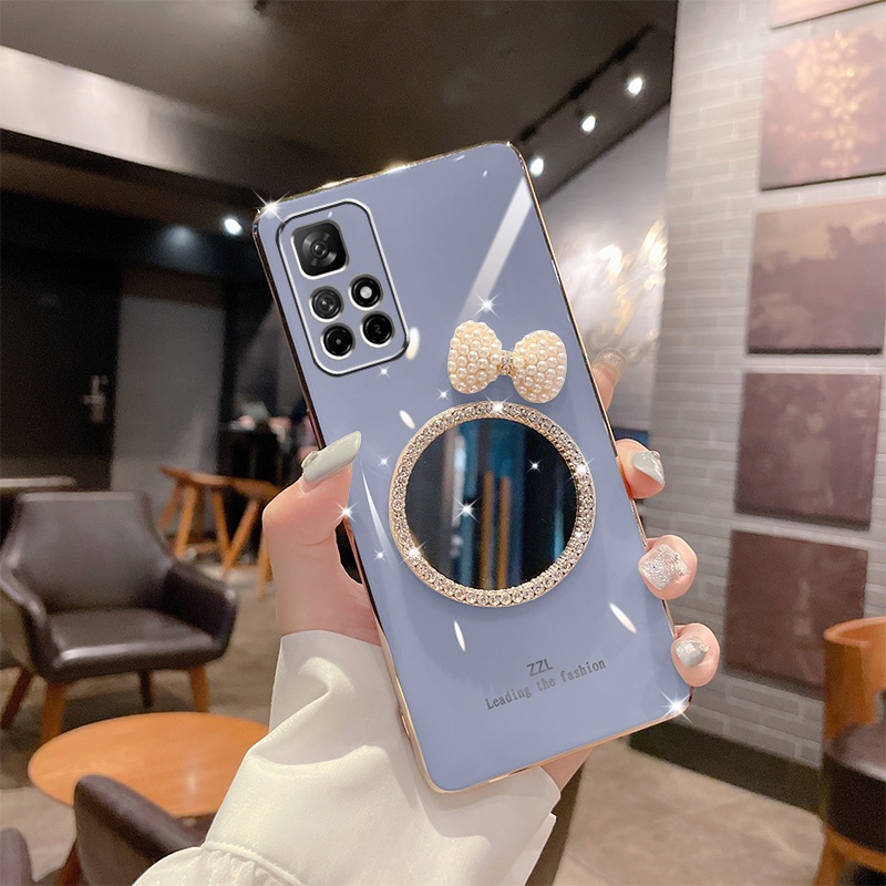 Ốp Điện Thoại Mềm Tráng Gương Phối Ngọc Trai Giả Sang Trọng Cho Redmi Note 11 Pro Note11S Note 10S Note10 Note9 Note8 10C 9A 9T 9C