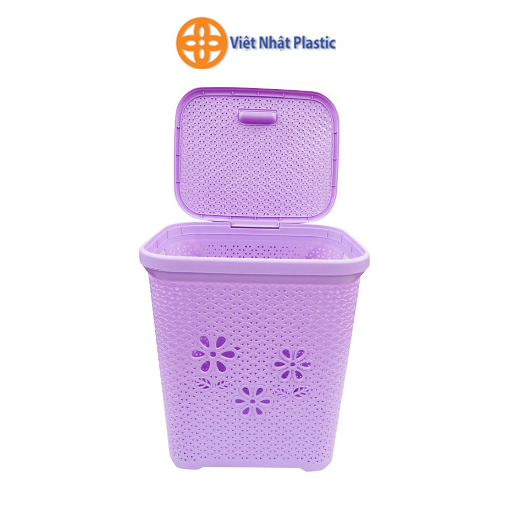 Giỏ nhựa có nắp đựng đồ Việt Nhật Plastic họa tiết hoa