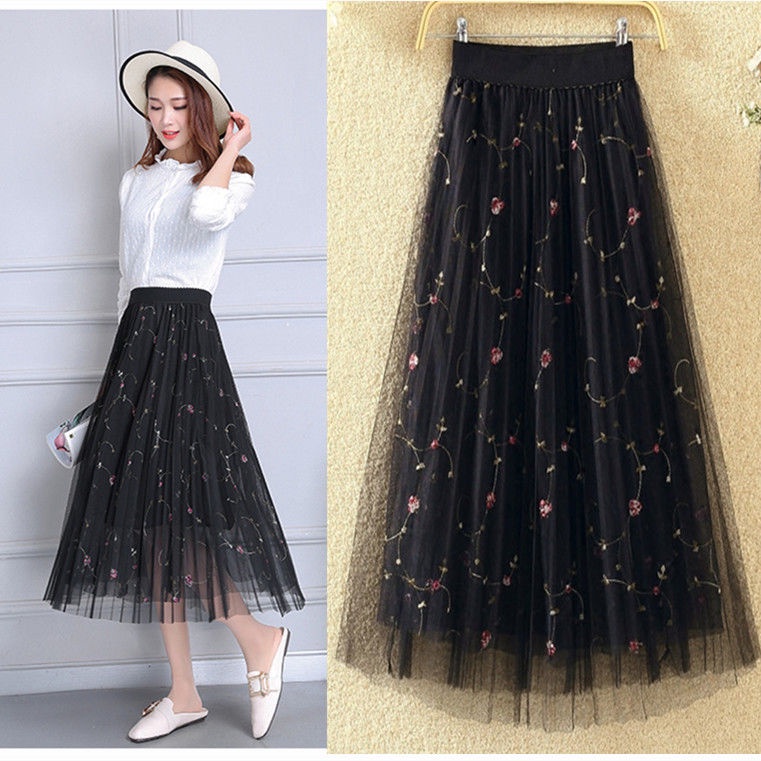 Chân Váy Midi Lưng Cao Phối Lưới Thời Trang Mùa Hè Cho Nữ