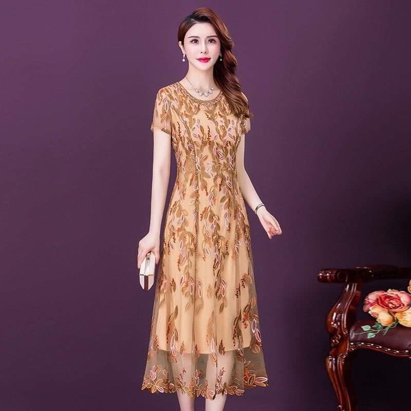 Đầm ren voan nữ trung niên cao cấp kiểu dáng sang trọng quý phái NP2899
