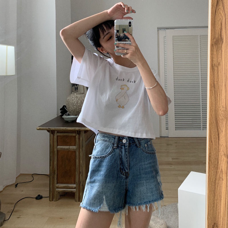 Áo Thun Crotop Form Rộng Unisex Tay Ngắn Chất Cotton Mềm Mại In Hình DUCK DUCK Ulzzang Style Hàn Quốc TTT0174