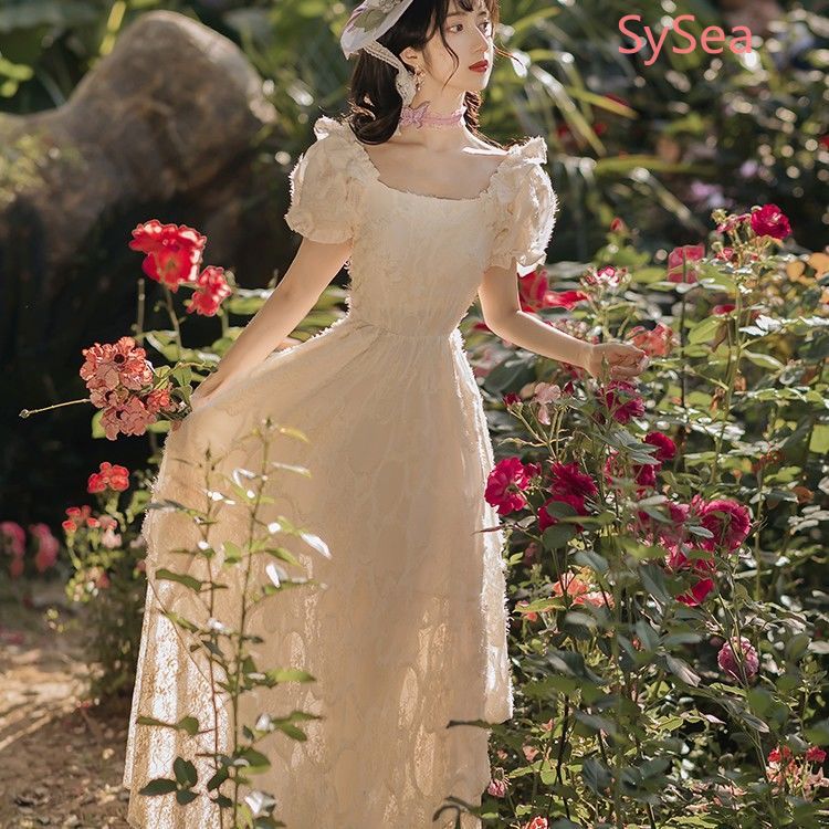 Váy ren thêu họa tiết xinh xắn phong cách retro dành cho nữ