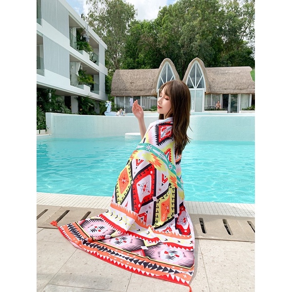 Khăn choàng cổ in hoa văn thổ cẩm hàng loại 1 size 90x180cm