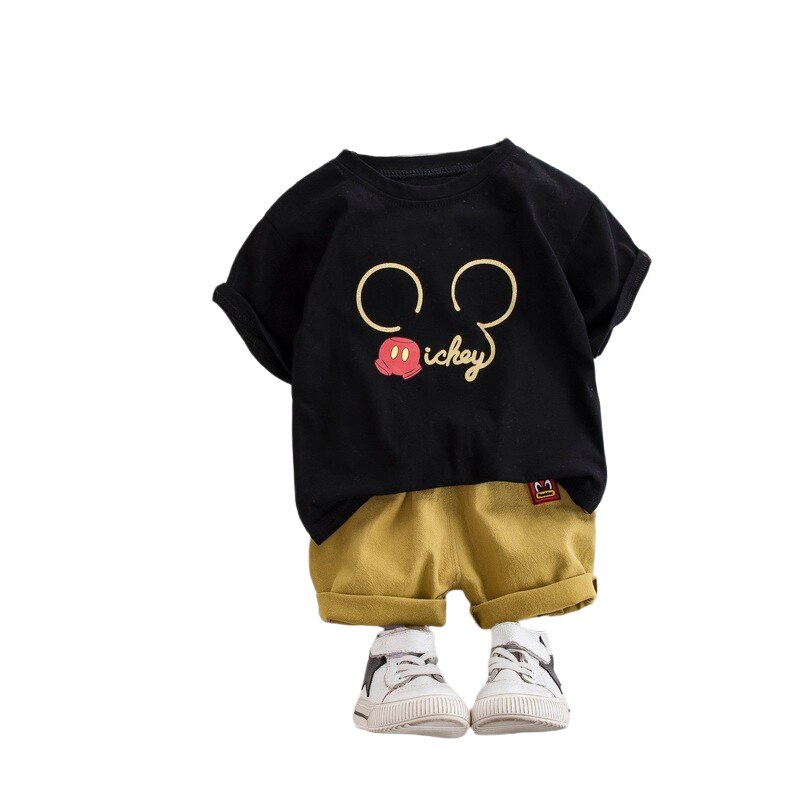 Set Đồ Thể Thao Gồm Áo Thun Cotton In Hình Chuột Mickey + Quần Ngắn Thời Trang Mùa Hè Cho Bé Trai