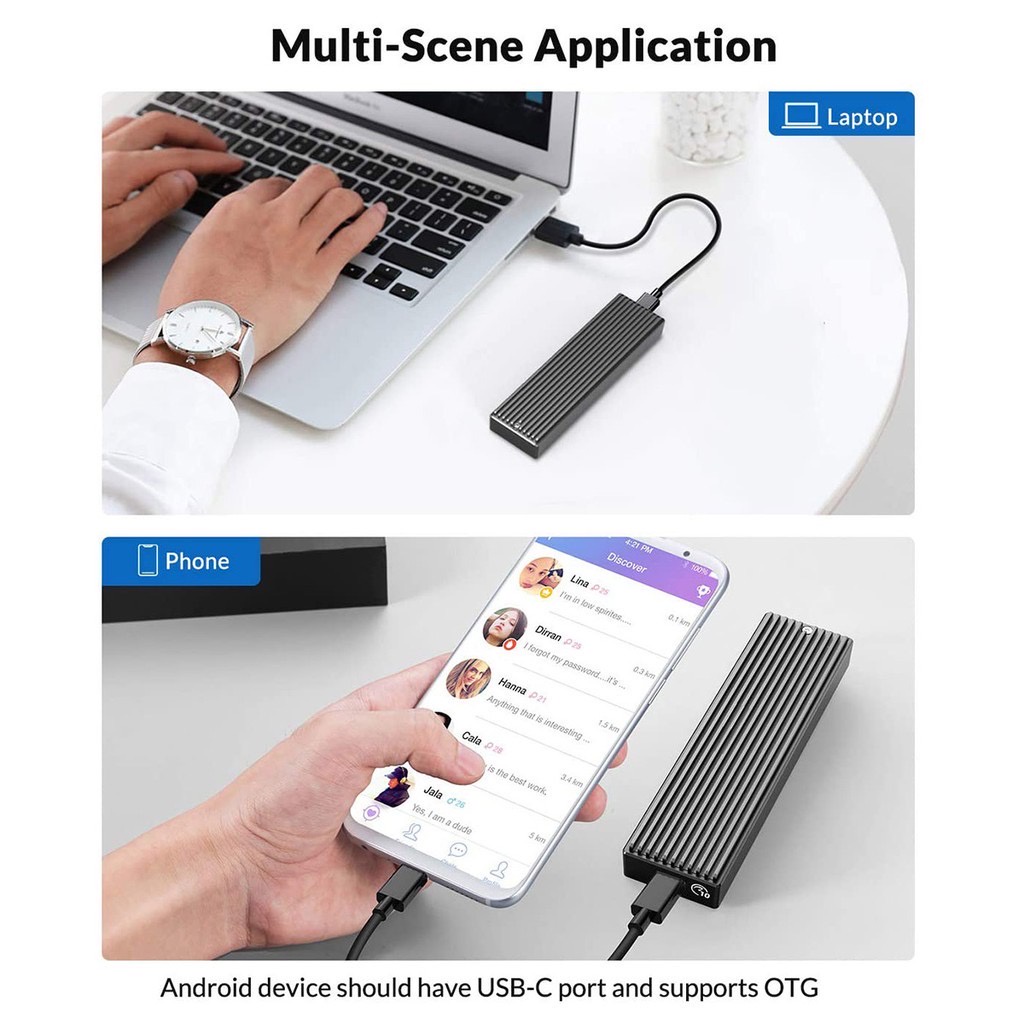 box ORICO m2 NVME cổng USB type-C Gen2 10Gbps PCIe M2 NVME