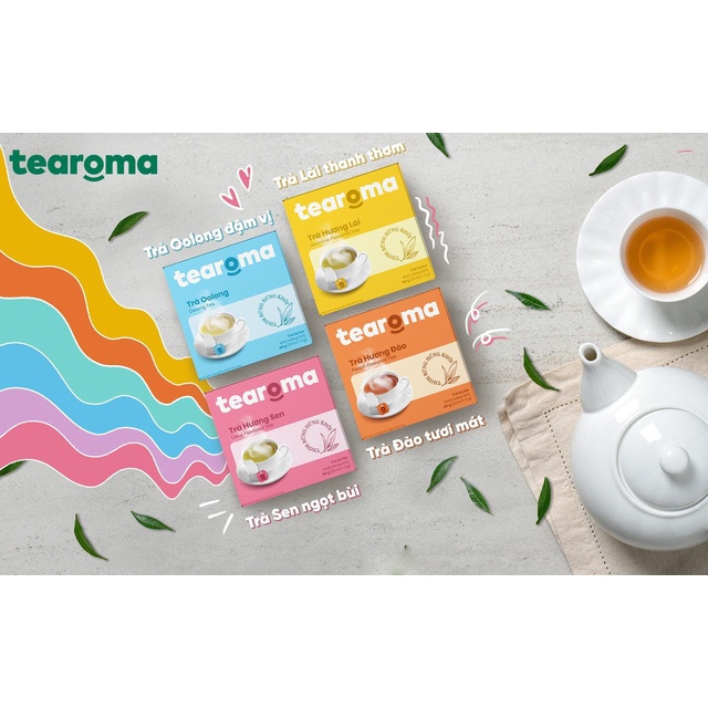 Bộ 4 hộp trà túi lọc Tearoma đủ vị Lài - Olong - Sen - Đào (1 Hộp 20 túi x 2g)