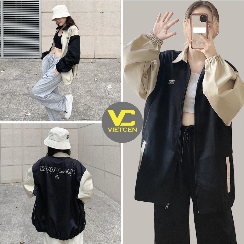 Áo Khoác Bomber Kaki BMO Phối Tay Form Rộng Nam Nữ Unisex Mềm Mịn - VIETCEN