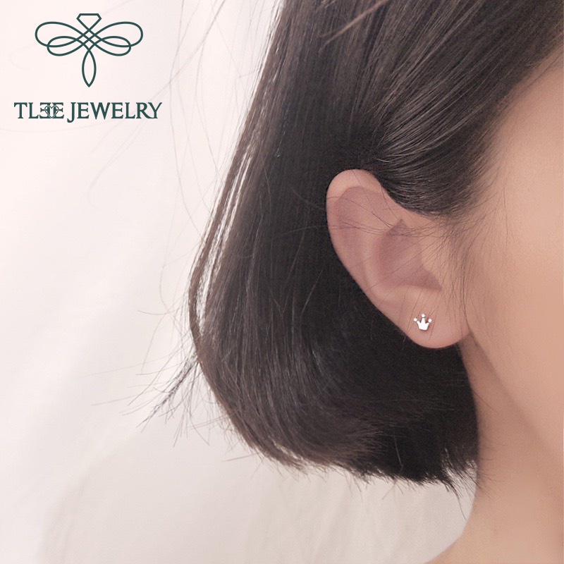 Khuyên tai bạc nữ TLEE Crown trơn mini xinh xắn TleeJewelry B0136