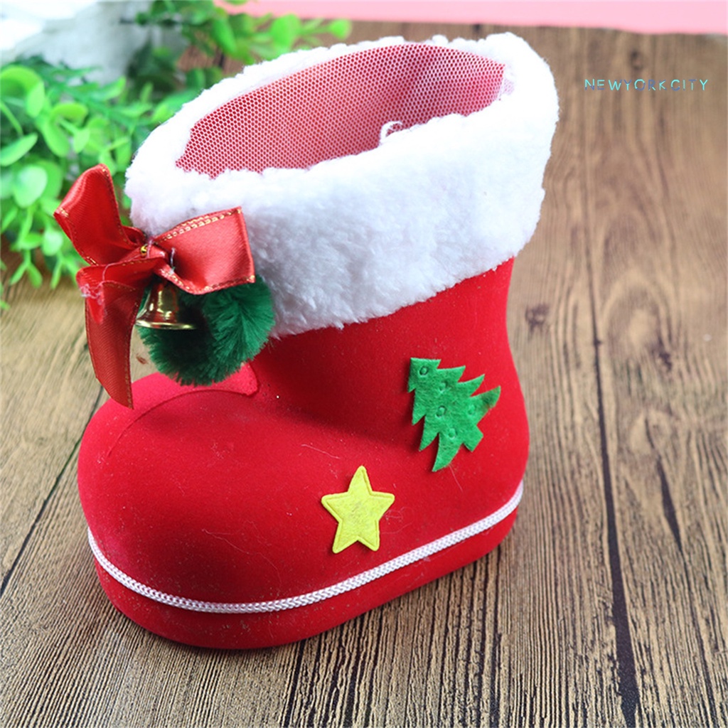 Giày Bốt Ông Già Noel Bằng Nhựa Phối Lông Màu Kẹo Dễ Thương