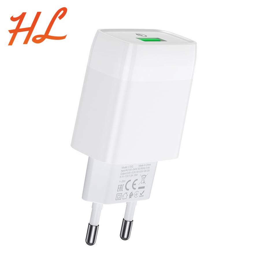 Củ Sạc 18W Hoco C72Q - Sạc Nhanh QC3.0, 1 cổng USB, chất liệu PC - Hưng Long PC
