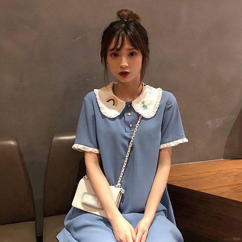 Đầm thun ngắn tay thêu họa tiết với thiết kế dáng rộng xinh xắn dành cho nữ