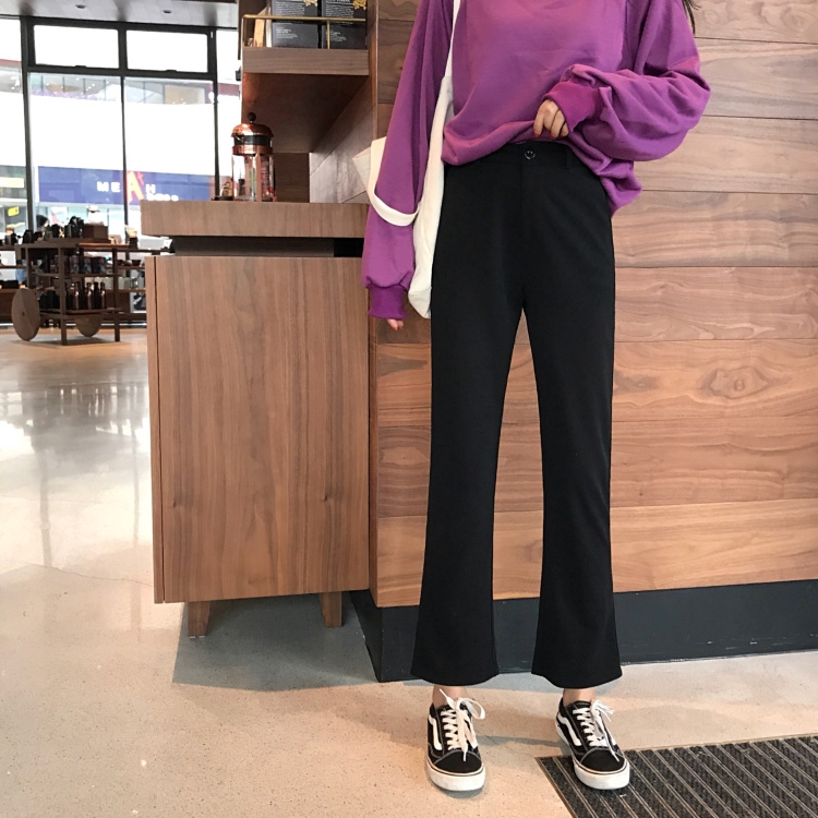 SUXI Quần Ống Loe Lưng Cao Theo Phong Cách Retro Hàn Quốc