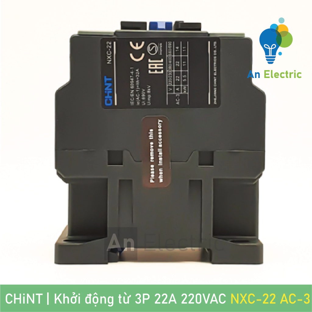 Khởi động từ 3P 22A 220VAC CHINT NXC-22 1NO+ 1NC AC-3 chuyên dụng điều khiển động cơ
