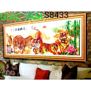 Tranh đá NGŨ HỔ - 180x68cm - S8433 - 5 CỌP BÔNG HOA MẪU ĐƠN TRÚC ĐÁ - tranh đá đã làm - đã gắn đá - đã đính đá