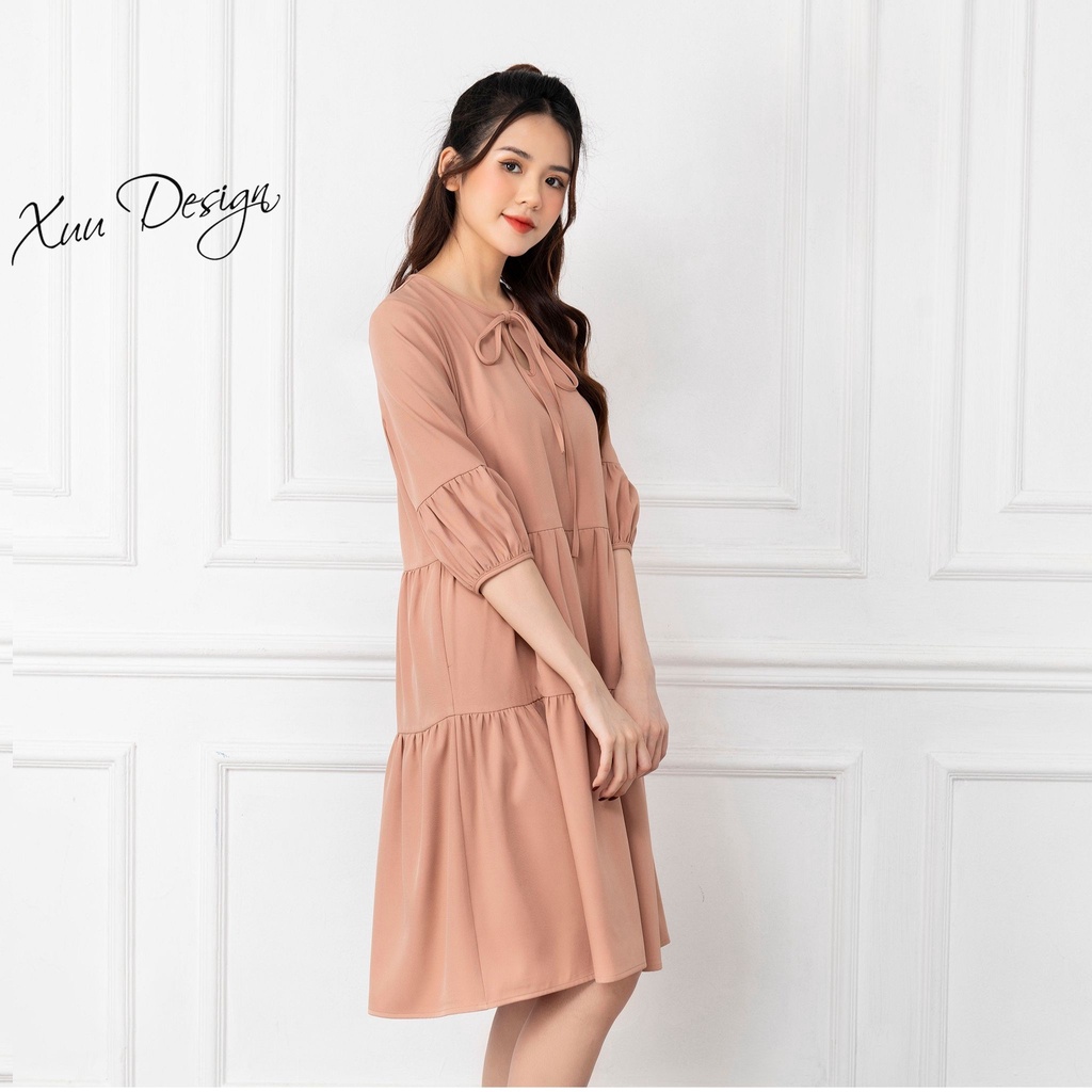 Đầm babydoll XUU tay lỡ, thiết kế phối tầng dáng suông Xuu Design V03