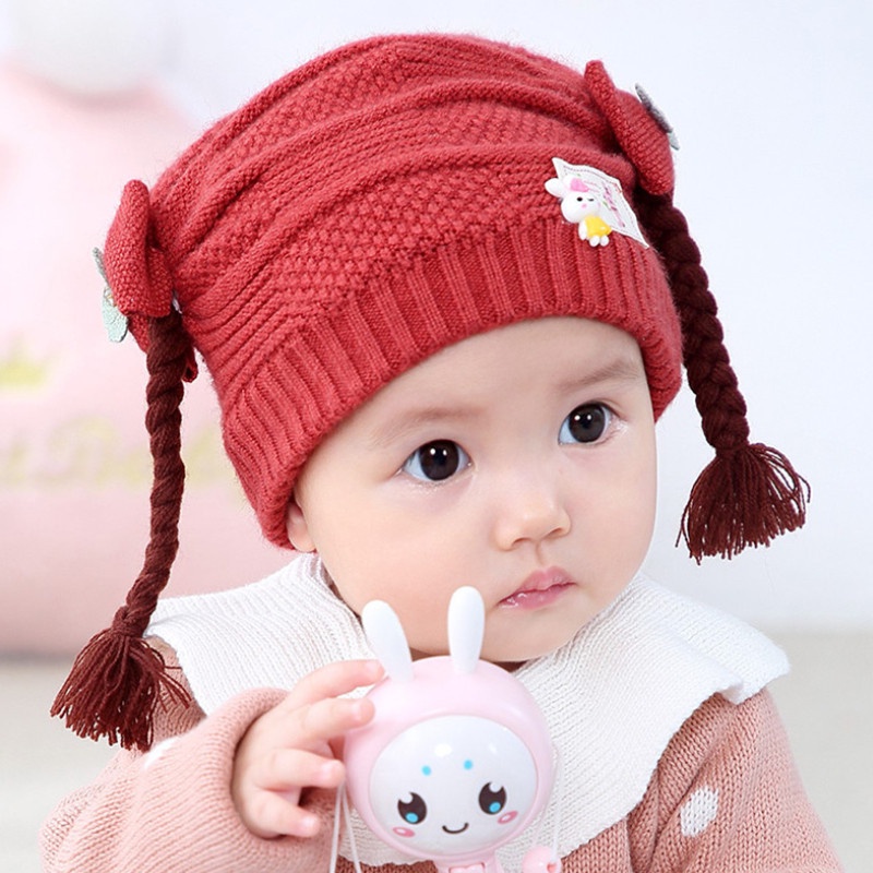 Mũ len cho bé hàn quốc tóc giả bím tóc tết dễ thương cho bé nhiều màu JIMADO S751