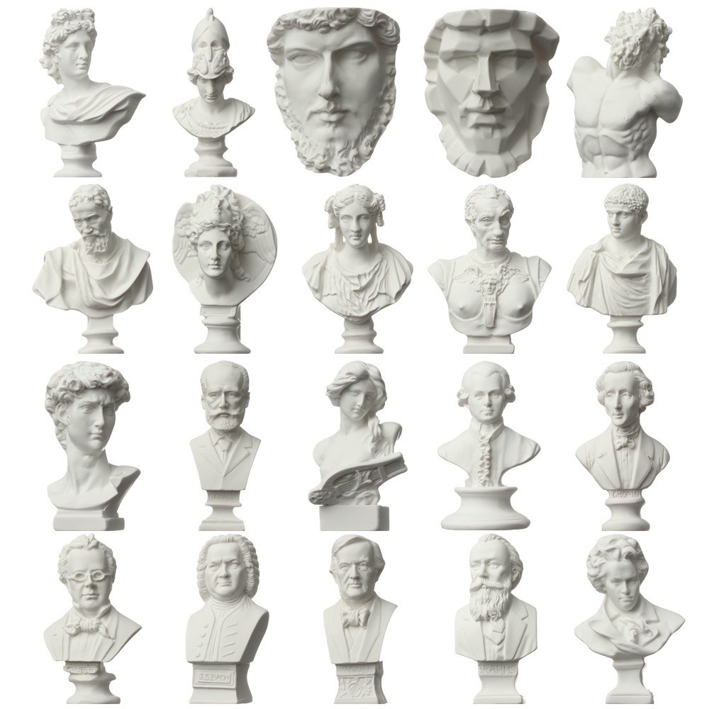 WATTLE Crafts Gypsum Bust Portraits Desktop Ornament Greek Mythology Plaster Statue Celebrities Nordic Home Decor Drawing Practice Mini Figurine Famous Sculpture