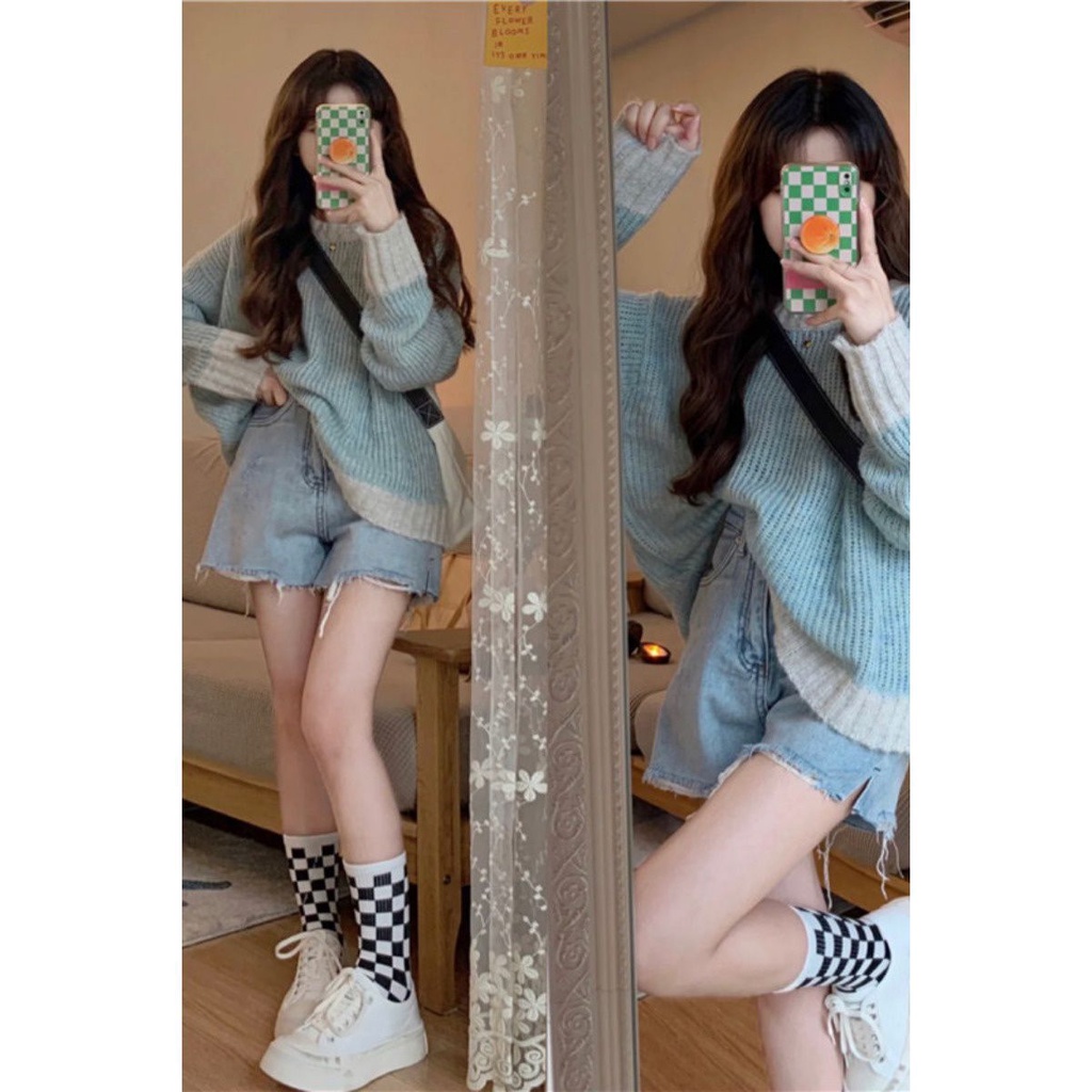 Áo Sweater Chui Đầu Dáng Rộng Màu Sắc Hợp Thời Trang Cho Nữ