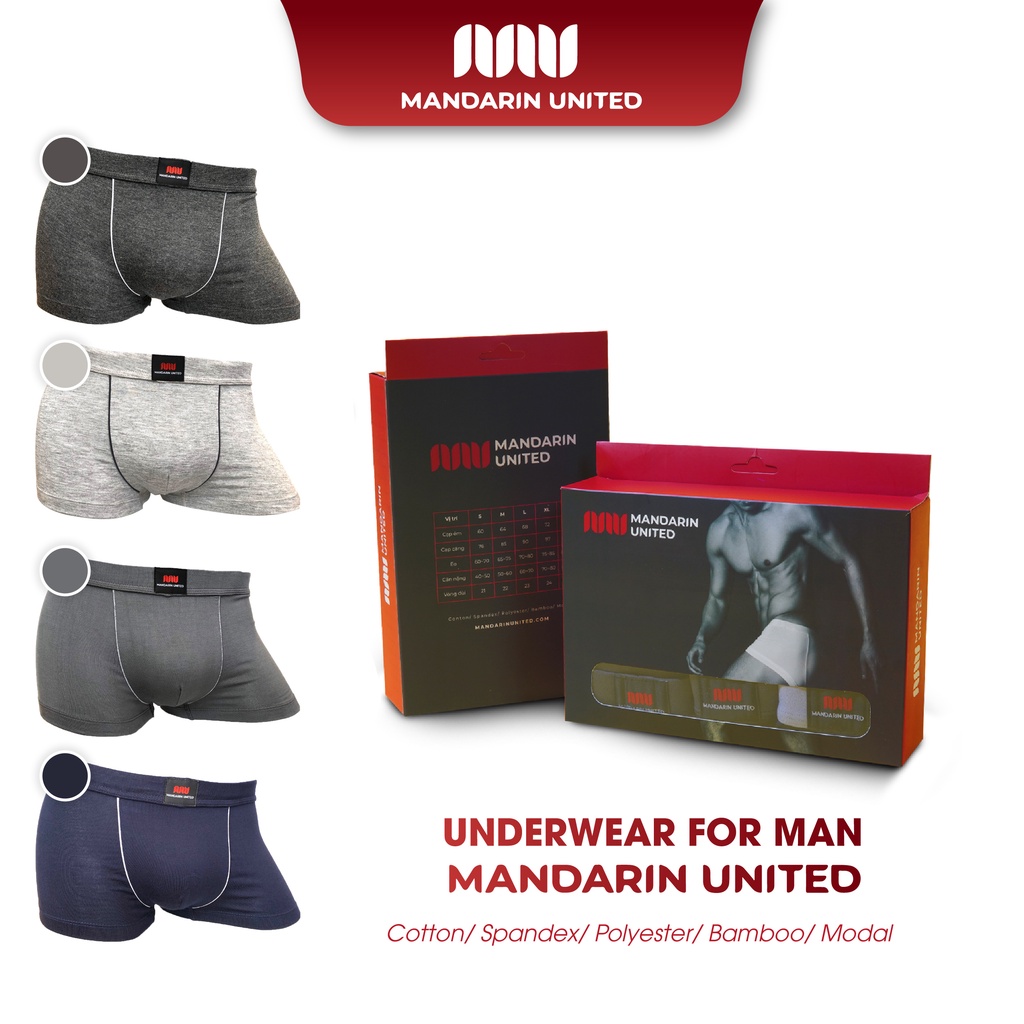 Combo hộp 5 quần lót nam MANDARIN UNITED sịp đùi cổ điển viền moi vải cotton thấm hút tốt