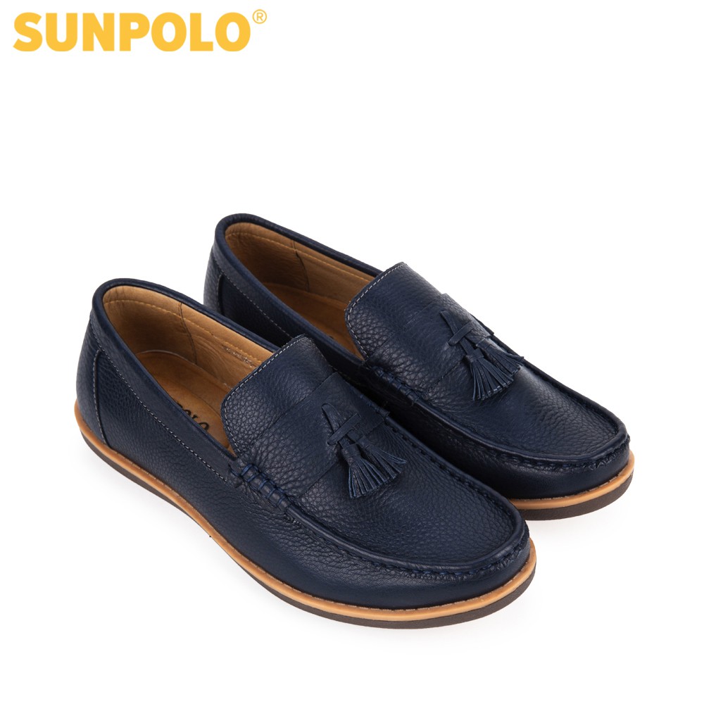 Giày mọi nam da bò SUNPOLO Xanh Navy - MU2581