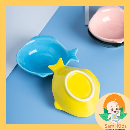Đĩa sứ mini hình cá trích, hoa anh đào dễ thương dành cho bé ăn dặm ADKN, bát gốm sứ SAMI KIDS