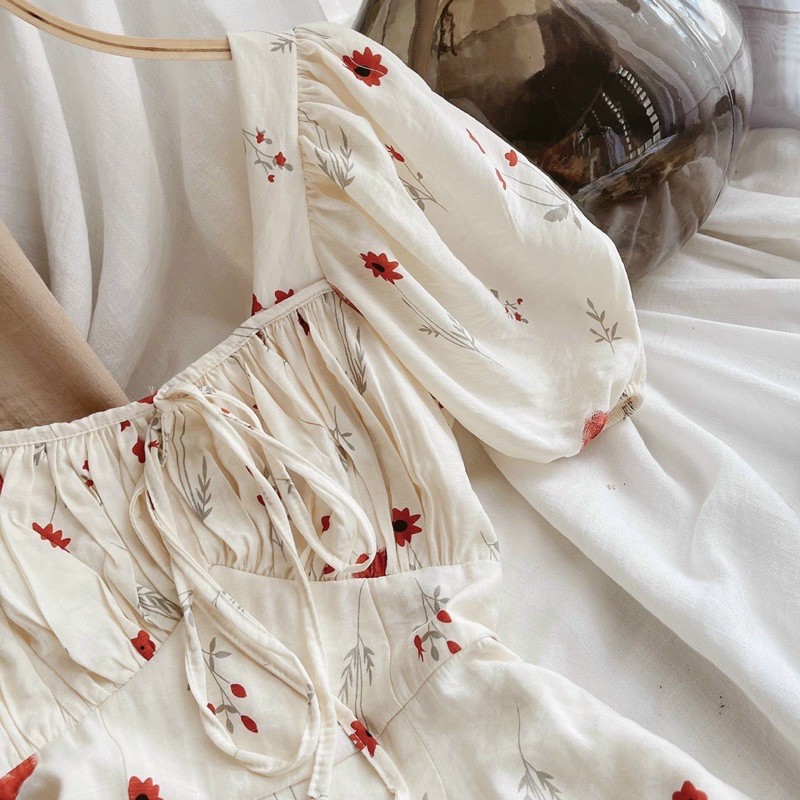 Đầm hoa❤️Hình thật❤️Đầm hoa maxi nhún ngực tay phồng | BigBuy360 - bigbuy360.vn