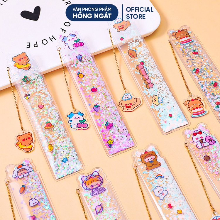 Thước kẻ cute kim tuyến, thước kẻ nhựa dẻo chiều dài 15cm cho học sinh đồ dùng học tập văn phòng phẩm TK02