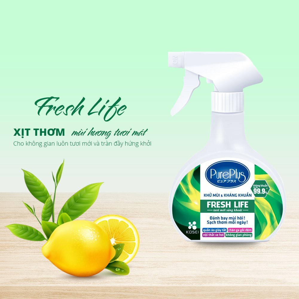 Chai Xịt Thơm PurePlus Khử Mùi, Kháng Khuẩn, dạng xịt 380ml