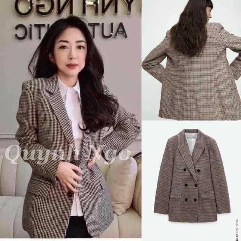 ⚡️BÁN SỈ⚡️Áo blazer/áo vest kẻ 2 lớp dáng suông cúc đen | BigBuy360 - bigbuy360.vn