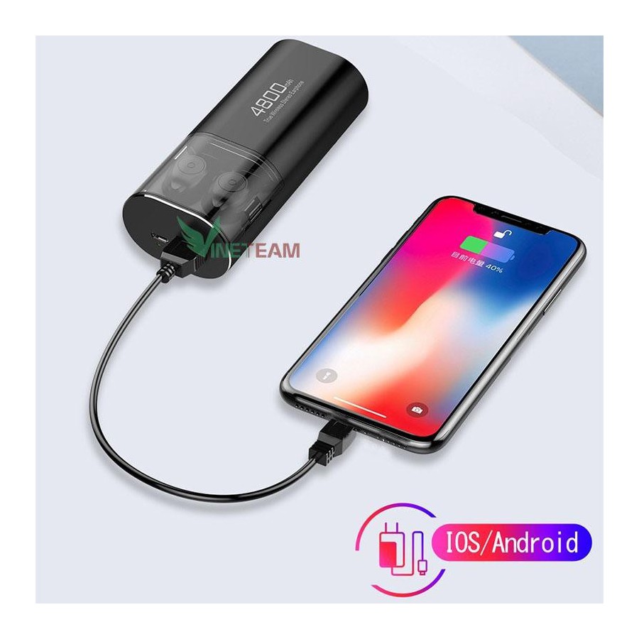 Tai nghe bluetooth 5.0 S11 TWS kiêm pin sạc dự nphofng 4800 mAh, chống nước, có mic nghe gọi, bảo hành 12 tháng