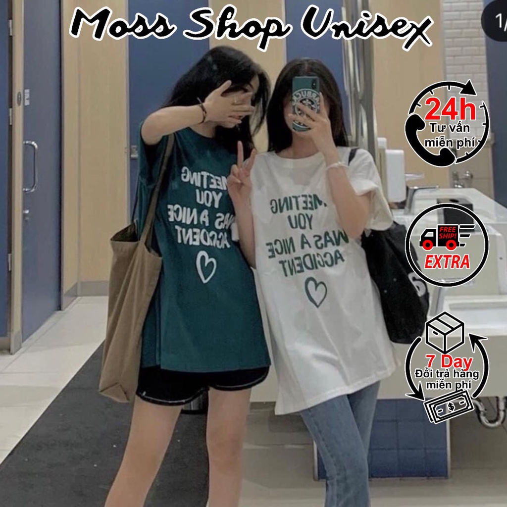 Áo thun tay lỡ unisex in chữ Meeting MOSSSHOP - Áo phông nam nữ phong cách hàn quốc ulzzang Freesize form rộng 65kg