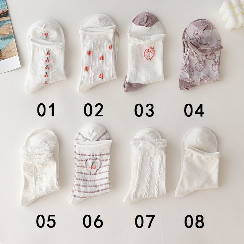 Tất, Vớ Cao Cổ Cotton Viền Quăn Muted Purple Đan Sọc Cable Knit