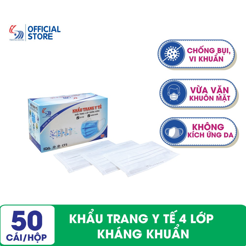 Khẩu trang y tế 4 lớp kháng khuẩn Trường Dương - Hộp 50 cái
