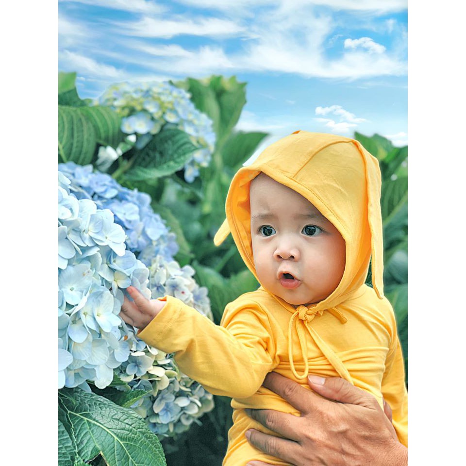 Bộ quần áo trẻ em 3-15kg thu đông dài tay AF KID cho bé kèm mũ tai thỏ siêu ấm cho bé trai bé gái, co giãn và mềm mịn