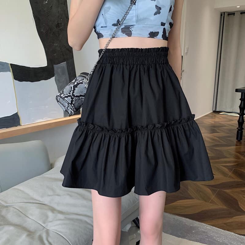 CV002 Chân váy đen trắng có quần lót trong cạp chun lưng cao Đầm xếp ly 2 tầng xòe dáng ngắn đẹp tiểu thư nữ sinh hot